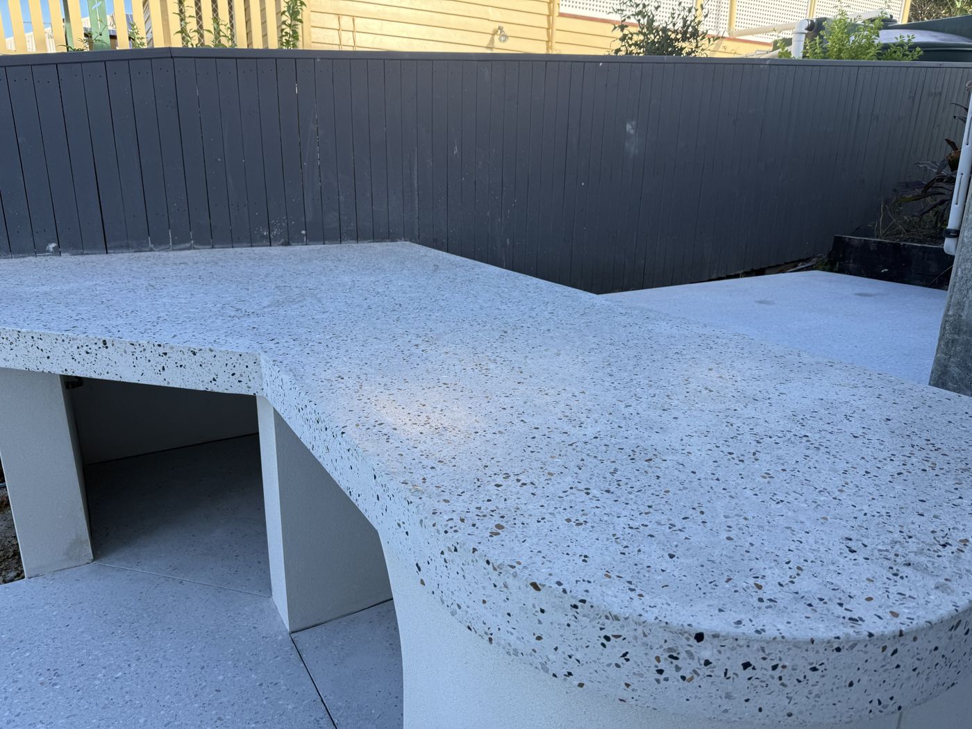 Full exposure concrete bench seat